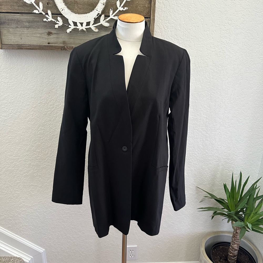 NWT EILEEN‎ FISHER Tropical Viscose Wool Stretch BLACK Jacket size 14 NWT